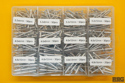 Blind Pop Rivets Assorted Aluminium Head/Shank 12 Sizes + FREE DORMER DRILL BITS