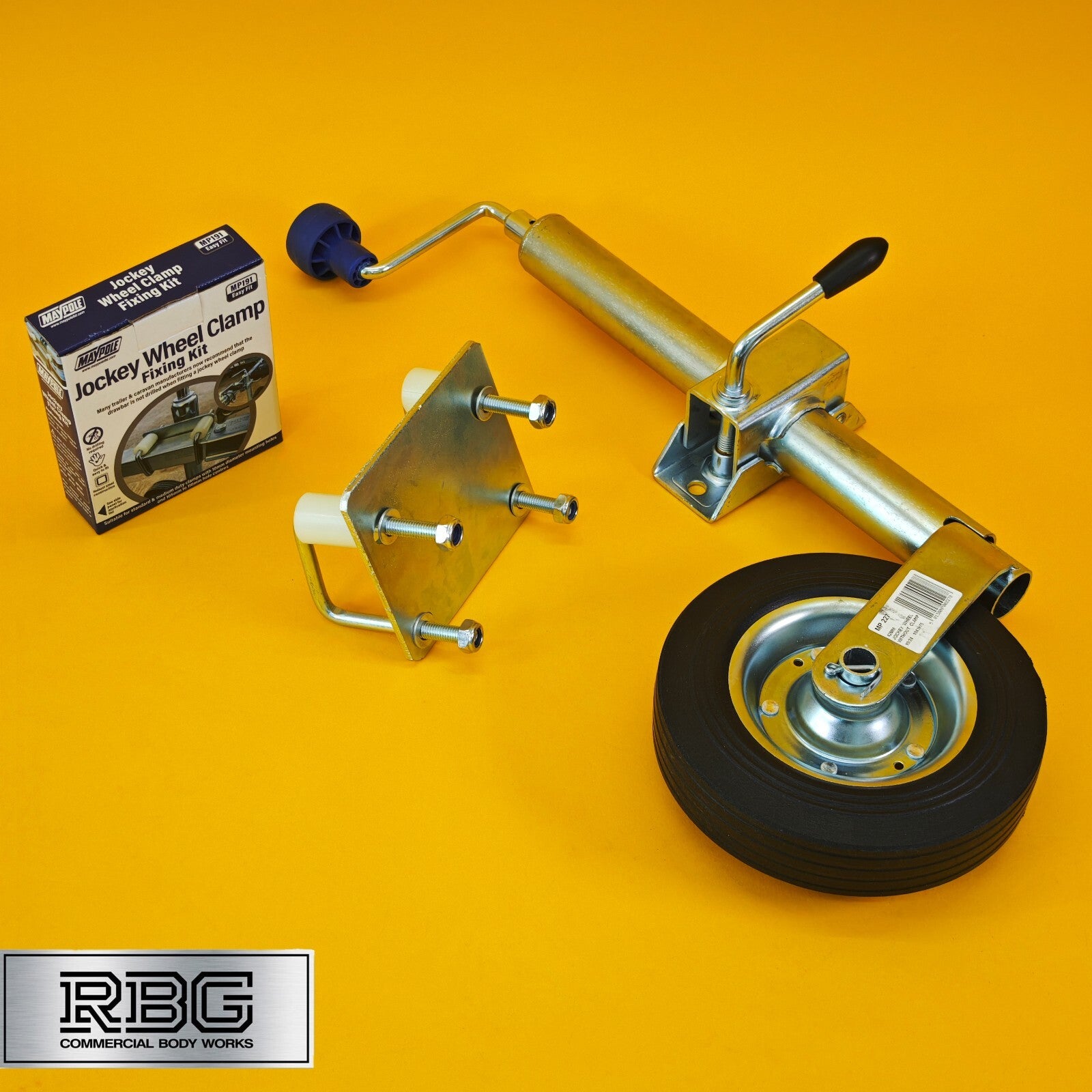 42mm Jockey Wheel + Clamp + Fixing Kit For Trailer / Caravan 100Kg 480-750mm UK