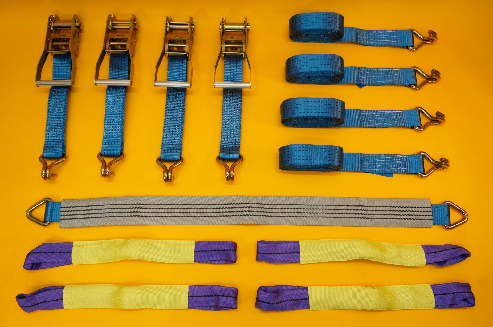 Ratchet Strap Tie Down 5Ton 4x + Axle Recovery Strap 1m x 50mm Lashing Cargo 4m