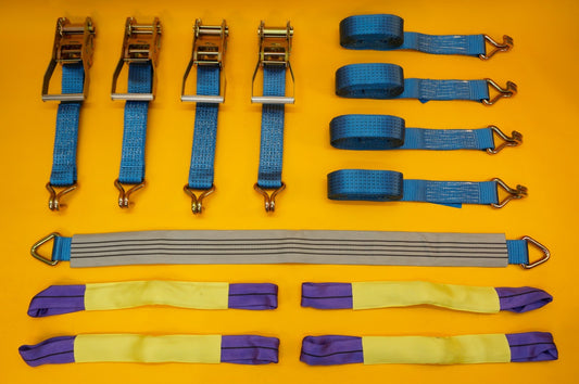 Ratchet Strap Tie Down 5Ton 4x + Axle Recovery Strap 1m x 50mm Lashing Cargo 4m