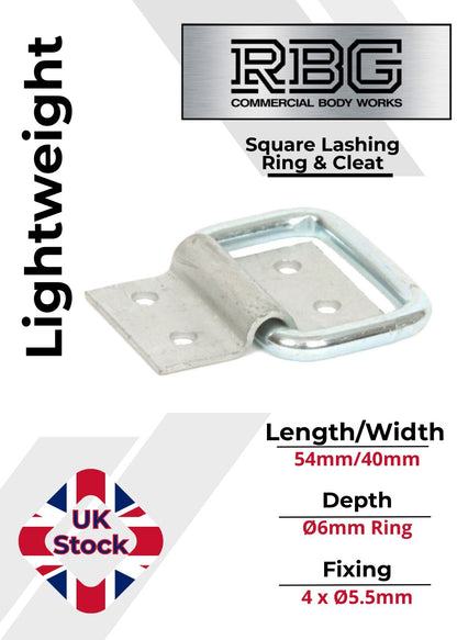2x Square Lashing Ring & Cleat Zinc Plated for Trailer Caravan Horsebox Truck
