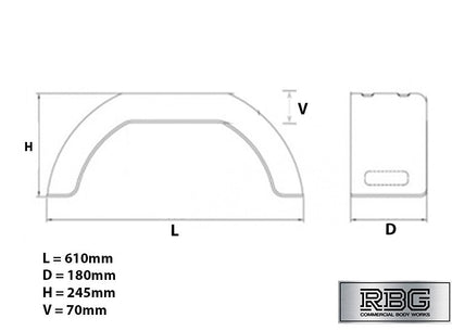 10 Inch Plastic Mudguard Single 610mm x 180mm for Trailer 10″ Wheel Domar Deluxe