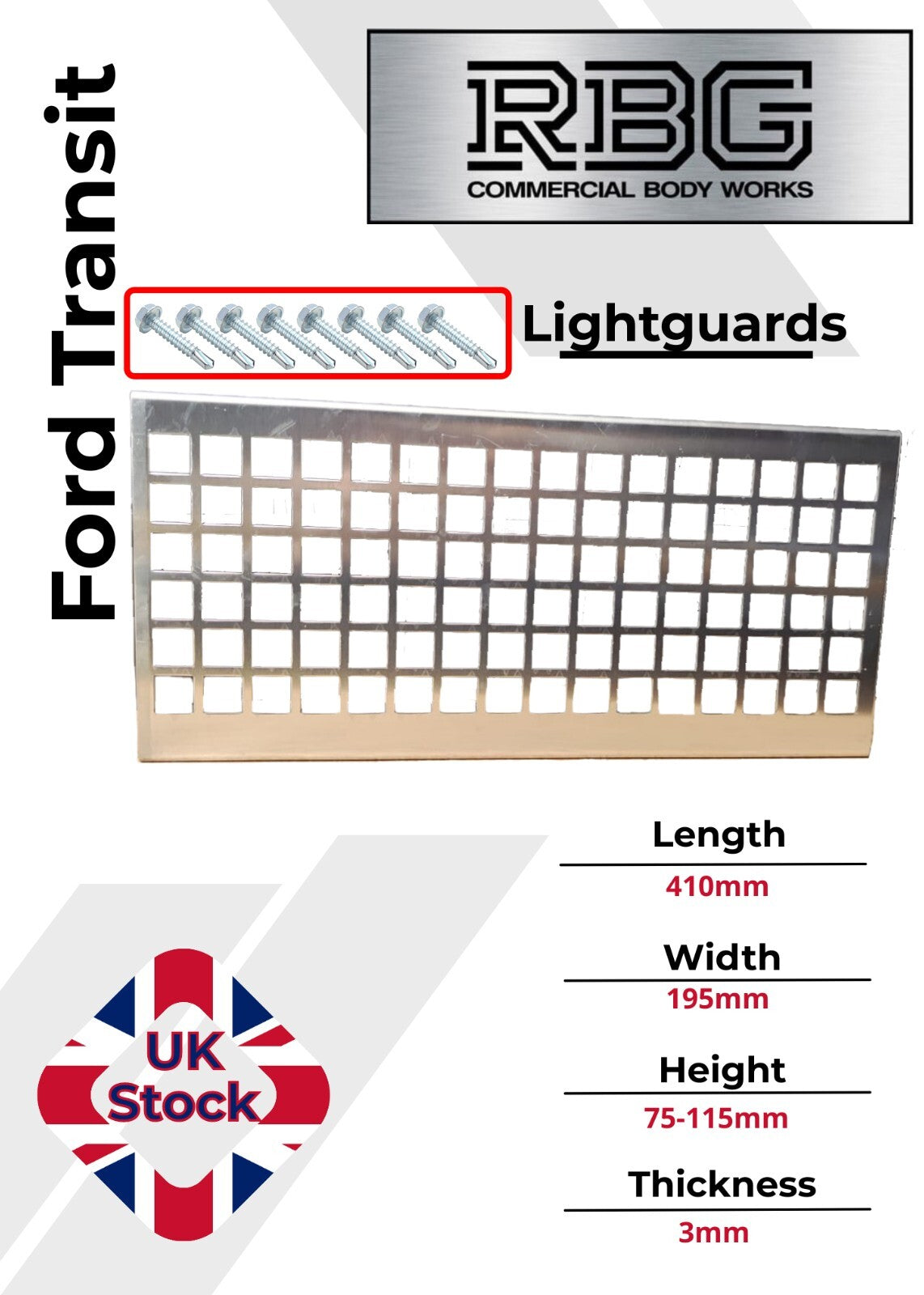 Light Guards for Ford Transit THICK 3mm Galvanized Aluminum Truck Trailer Tipper