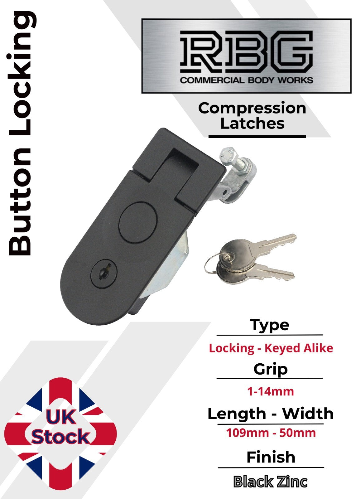 Compression Latch Trigger Button Lock with 1-14mm or 29-45mm Grip Black