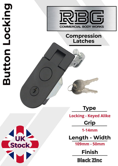 Compression Latch Trigger Button Lock with 1-14mm or 29-45mm Grip Black