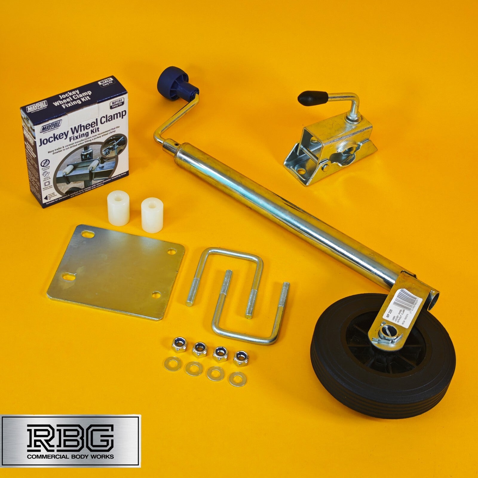 34mm Jockey Wheel + Clamp + Fixing Kit For Trailer / Caravan 75Kg 560mm-810mm UK
