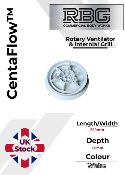 Centaflow™ Wind Driven Extractor Vent White Horsebox Low Profile Van Roof Rotary