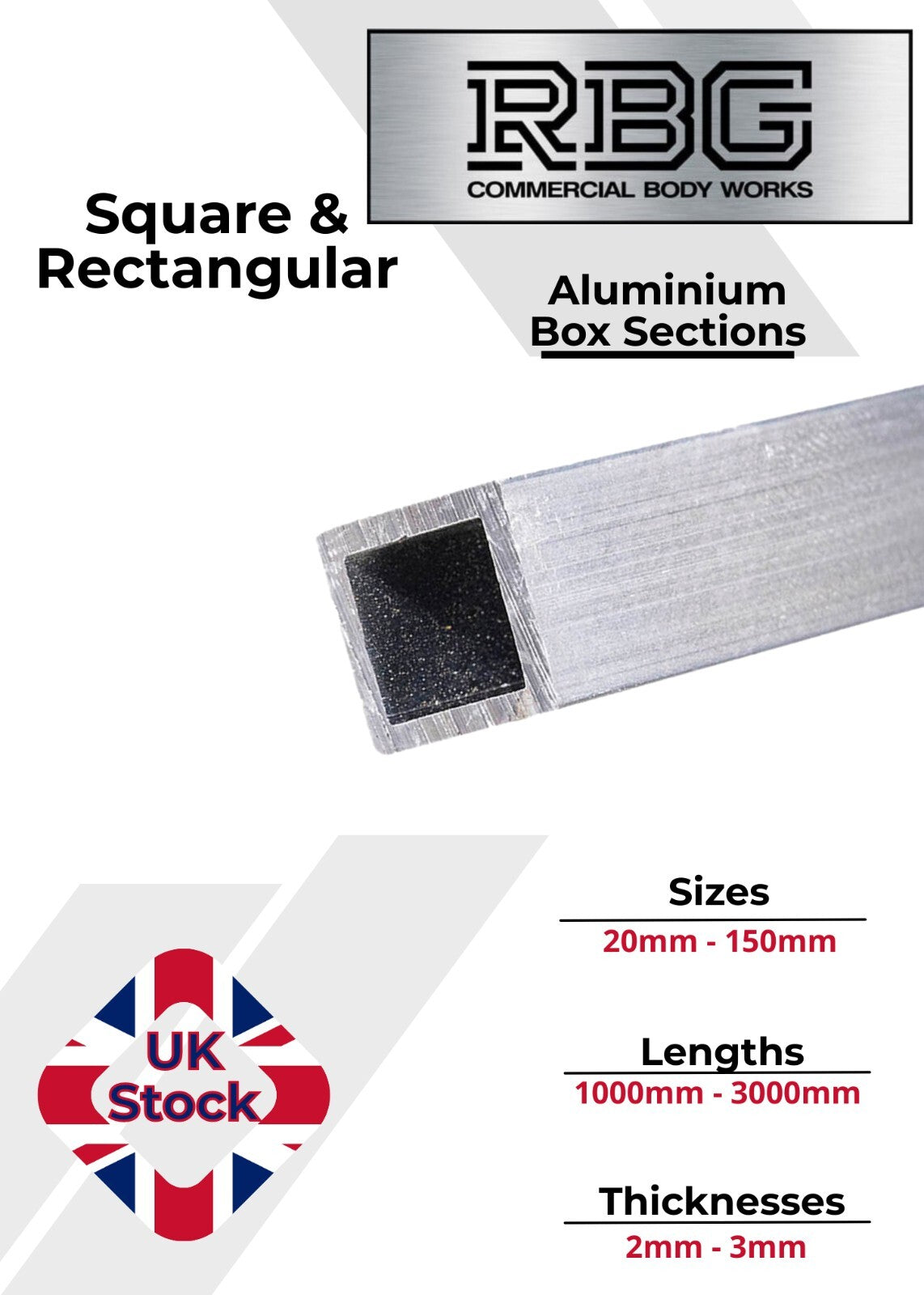 ALUMINIUM RECTANGULAR & SQUARE BOX SECTION Various Sizes Metric Free UK Delivery