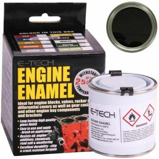 Engine Enamel BLACK Paint Gloss E-TECH High 250ml Resistant for Car Motorbike